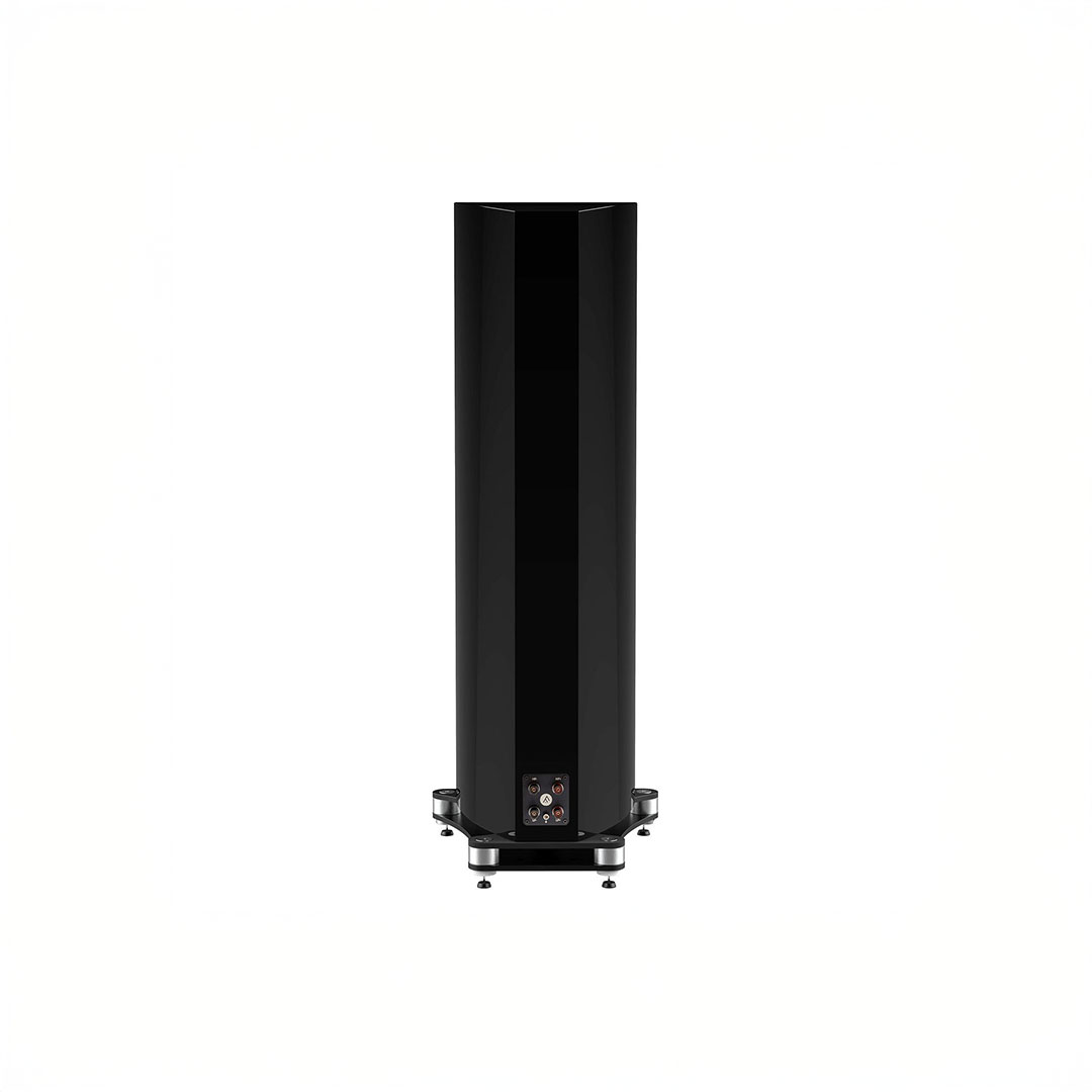 Tall black speaker on white background