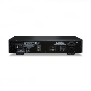 Back panel of hi-fi audio equipment with connectors.