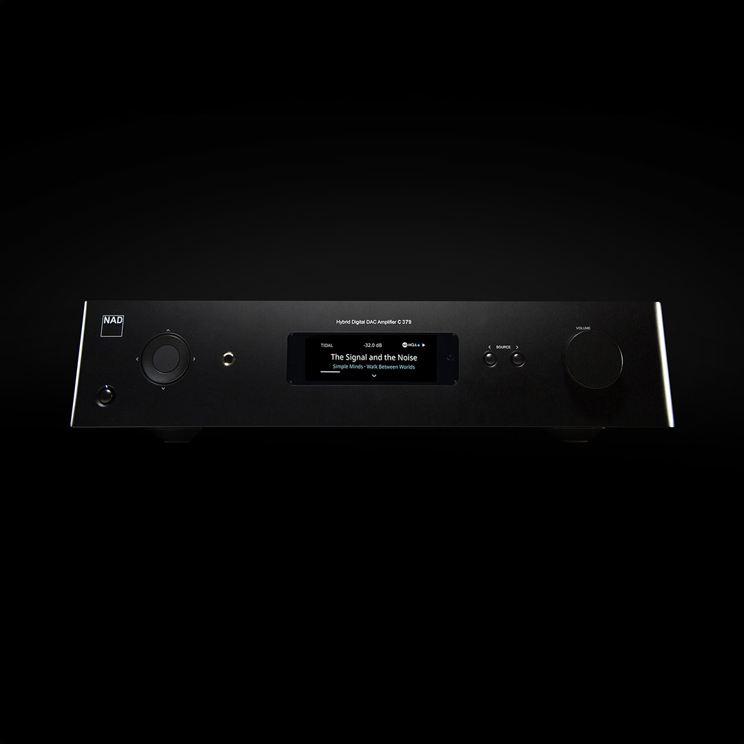 NAD digital amplifier with display in dark background