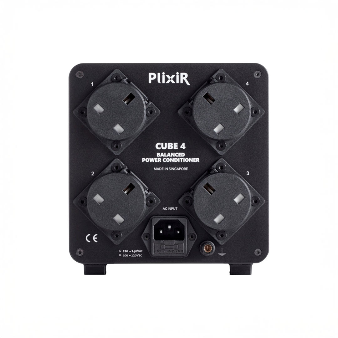 Plixir Cube 4 balanced power conditioner front view.