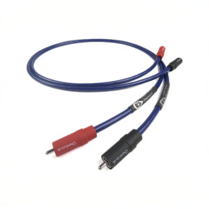 Blue RCA audio cable with red and black connectors.