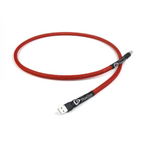 Red braided USB cable with Shawline label.