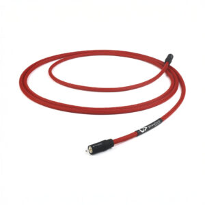 Red audio cable with black connectors