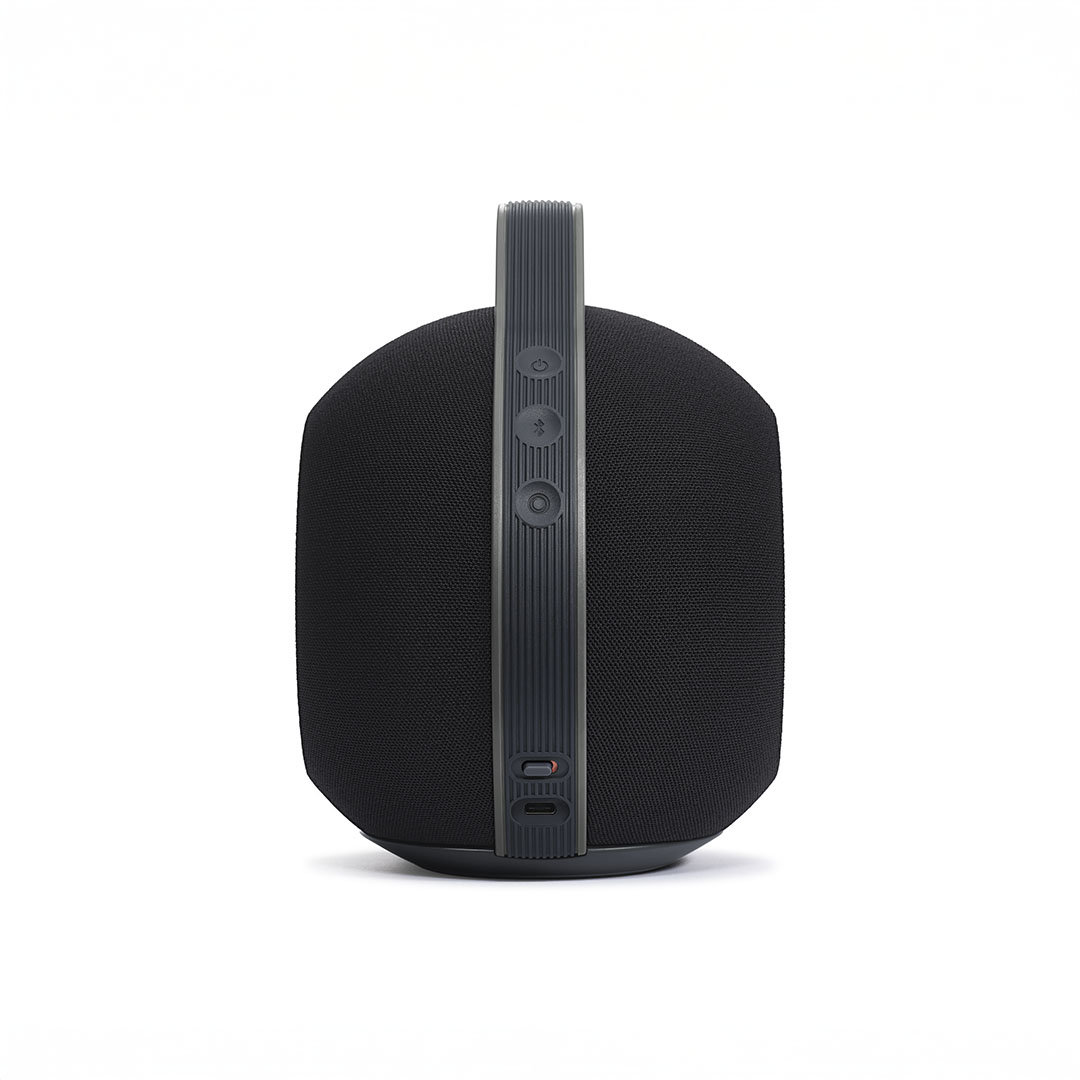 Black Bluetooth speaker with control buttons