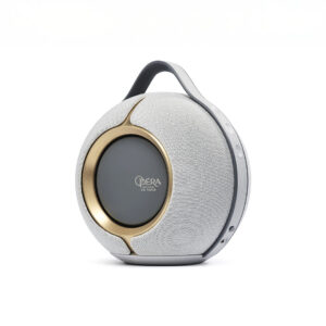 Stylish wireless speaker with gold accents