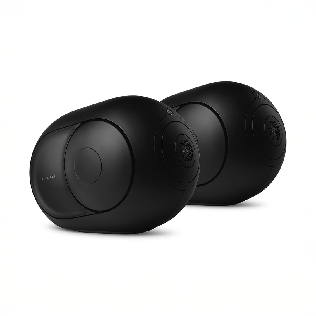 Pair of sleek black wireless speakers