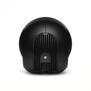 Back view of black round speaker.