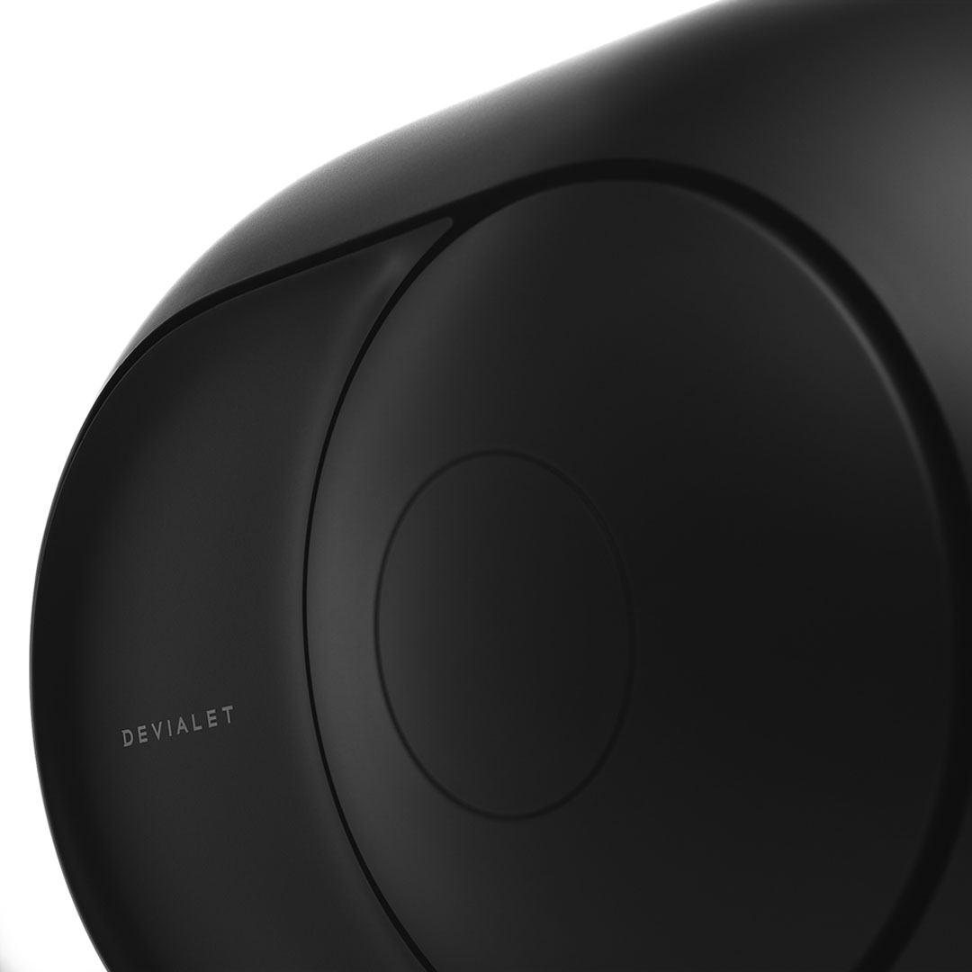 Close-up of black Devialet speaker