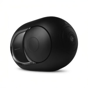 Black wireless speaker with sleek design