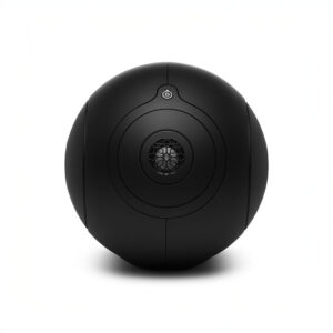 Black spherical speaker with central control button