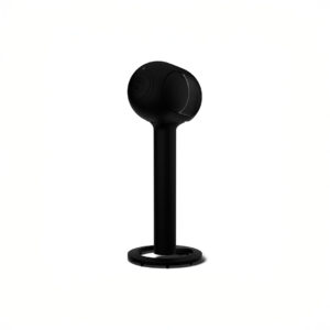 Black wireless speaker on a stand