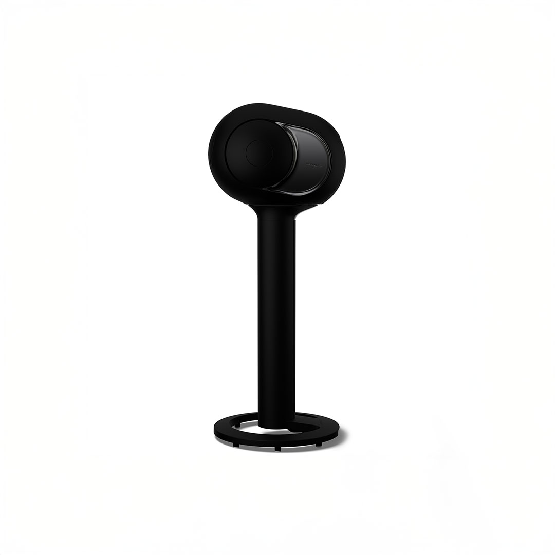 Black speaker on a stand