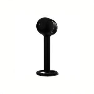 Modern black headphone stand, minimalist design.