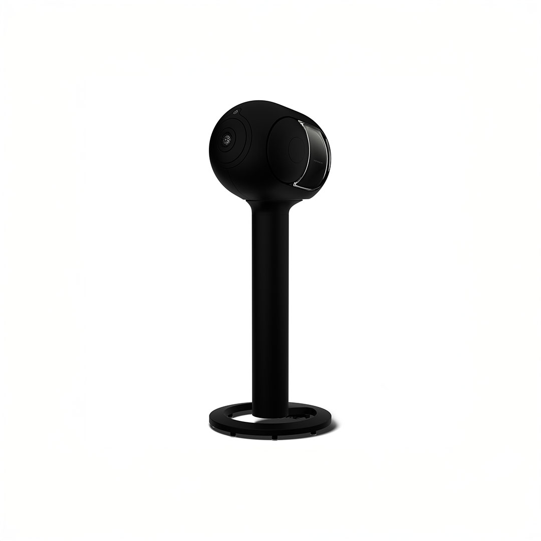 Modern black headphone stand, minimalist design.