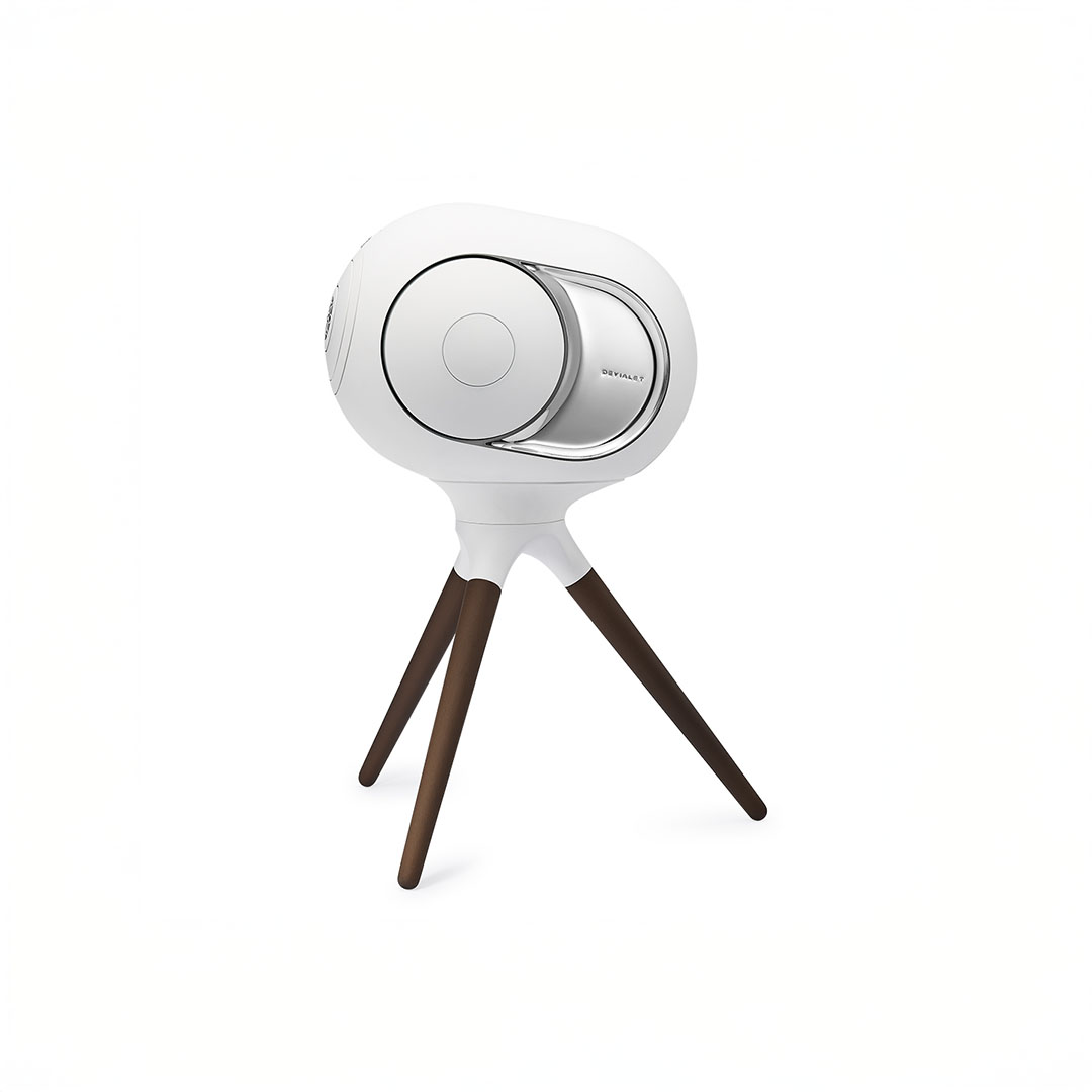 Stylish modern speaker on a tripod stand.