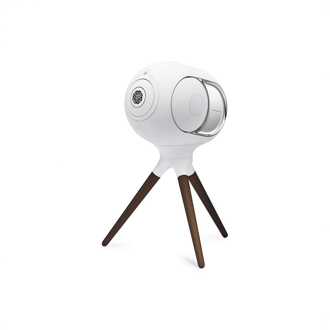 Modern white speaker on tripod stand
