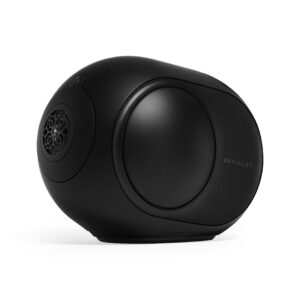 Black spherical speaker with subtle branding