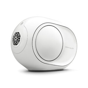 White wireless speaker with futuristic design