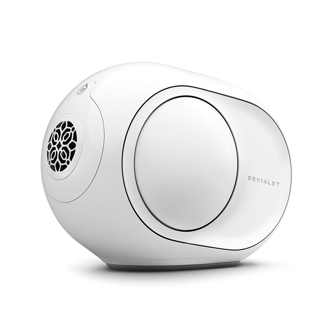 White wireless speaker with futuristic design