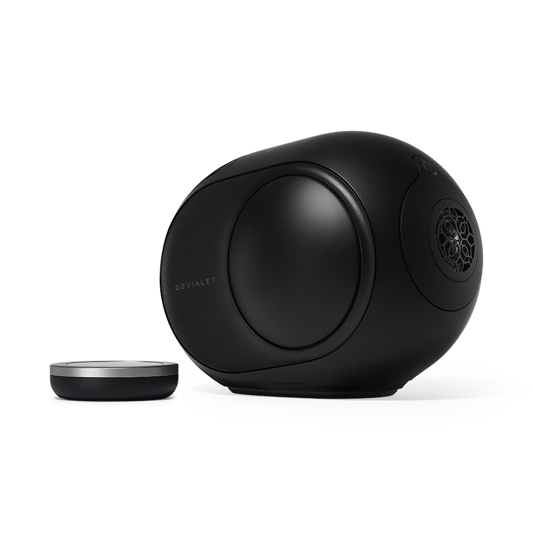 Black wireless speaker with sleek design