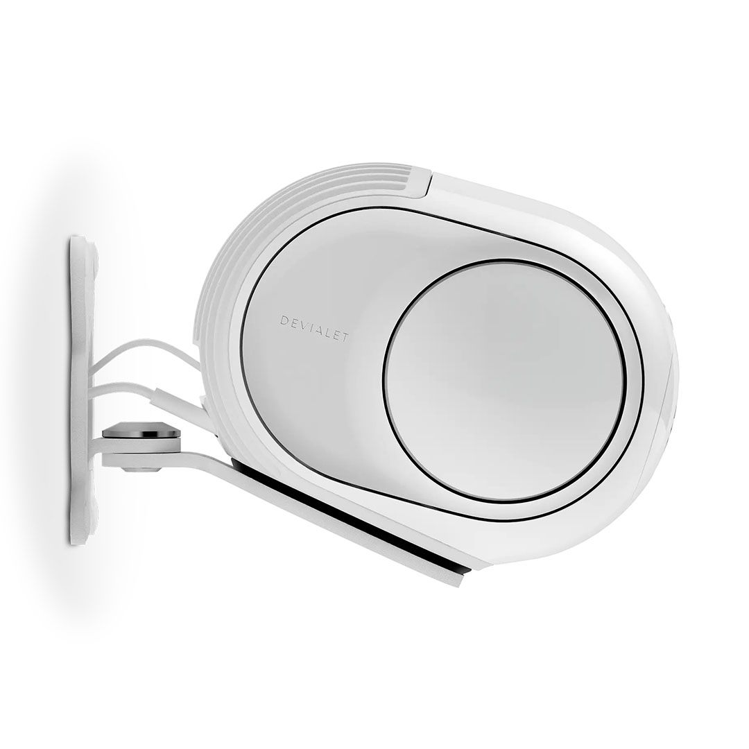 Wall-mounted white speaker with sleek design