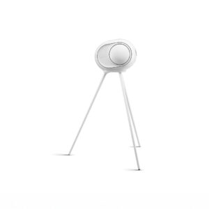 Wireless speaker on tripod stand, minimalistic design.