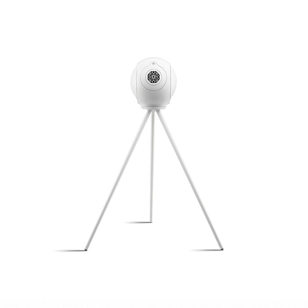 Modern speaker on tripod stand, minimalist design