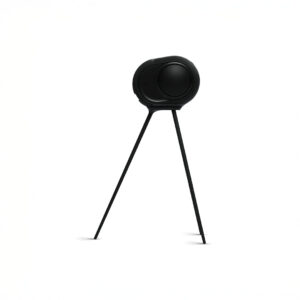 Black speaker on tripod stand