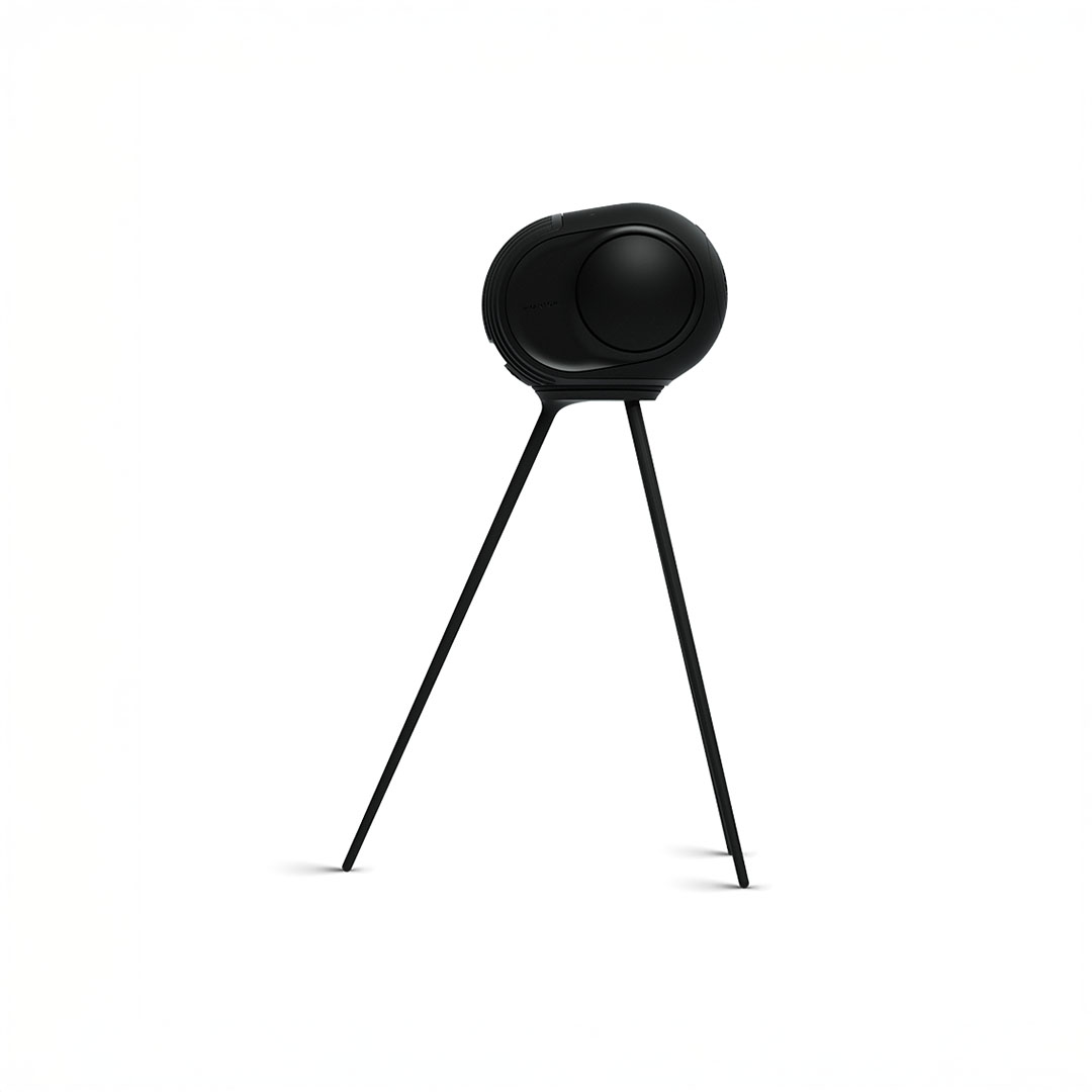 Black speaker on tripod stand