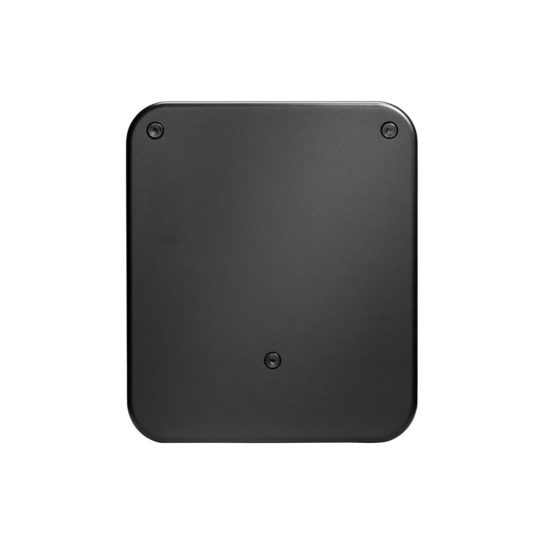 Black wall-mounted device with screws visible.
