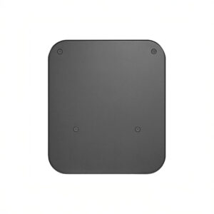 Black square object with rounded corners and screws.