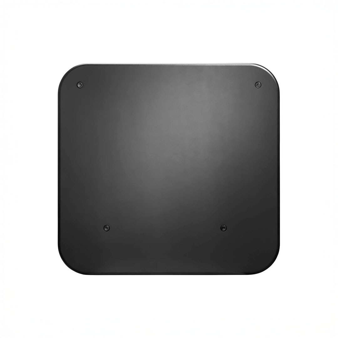 Square black surface with rounded corners.