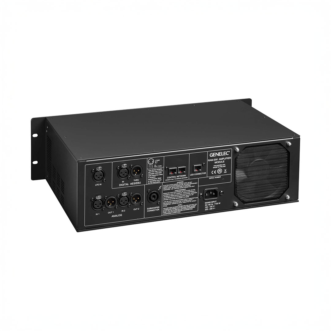 Genelec amplifier with various input/output connectors