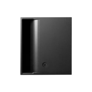 Black square kitchen sink overhead view.