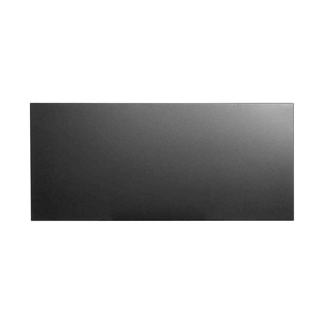 Black flat screen television on white background.