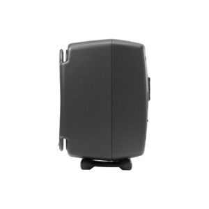 Side view of a black camera bag