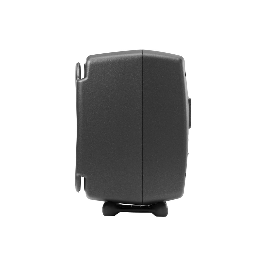 Side view of a black camera bag