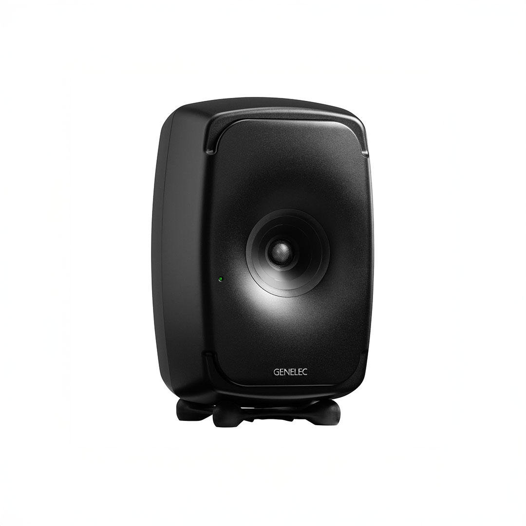 Black professional studio speaker on stand
