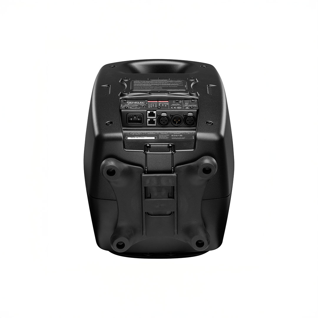 Back view of a speaker with connection ports.