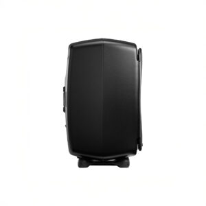 Black suitcase standing upright with side view
