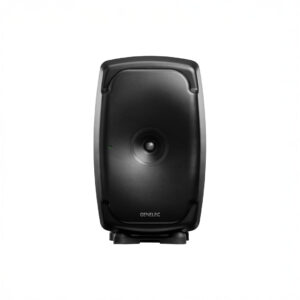 Genelec black studio monitor speaker front view