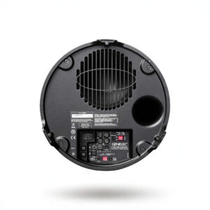 Bottom view of Genelec active subwoofer.