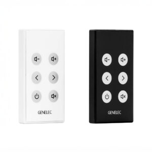 White and black remote controls by Genelec.