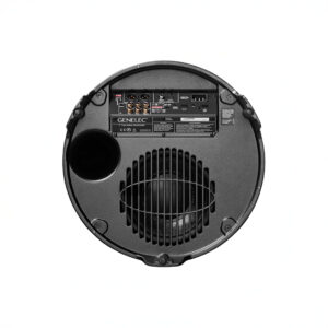 Bottom view of a professional subwoofer speaker