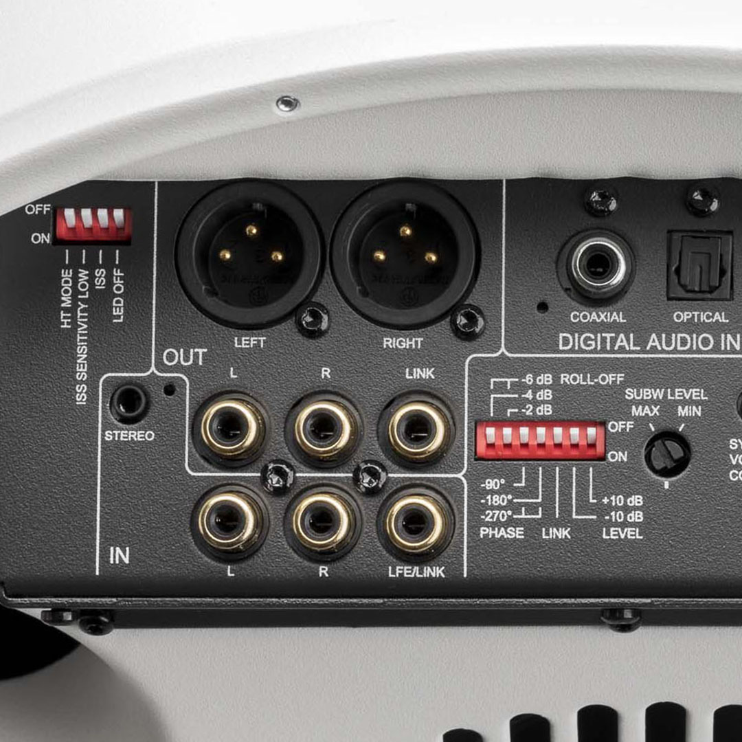 Audio interface with various input and output connections.