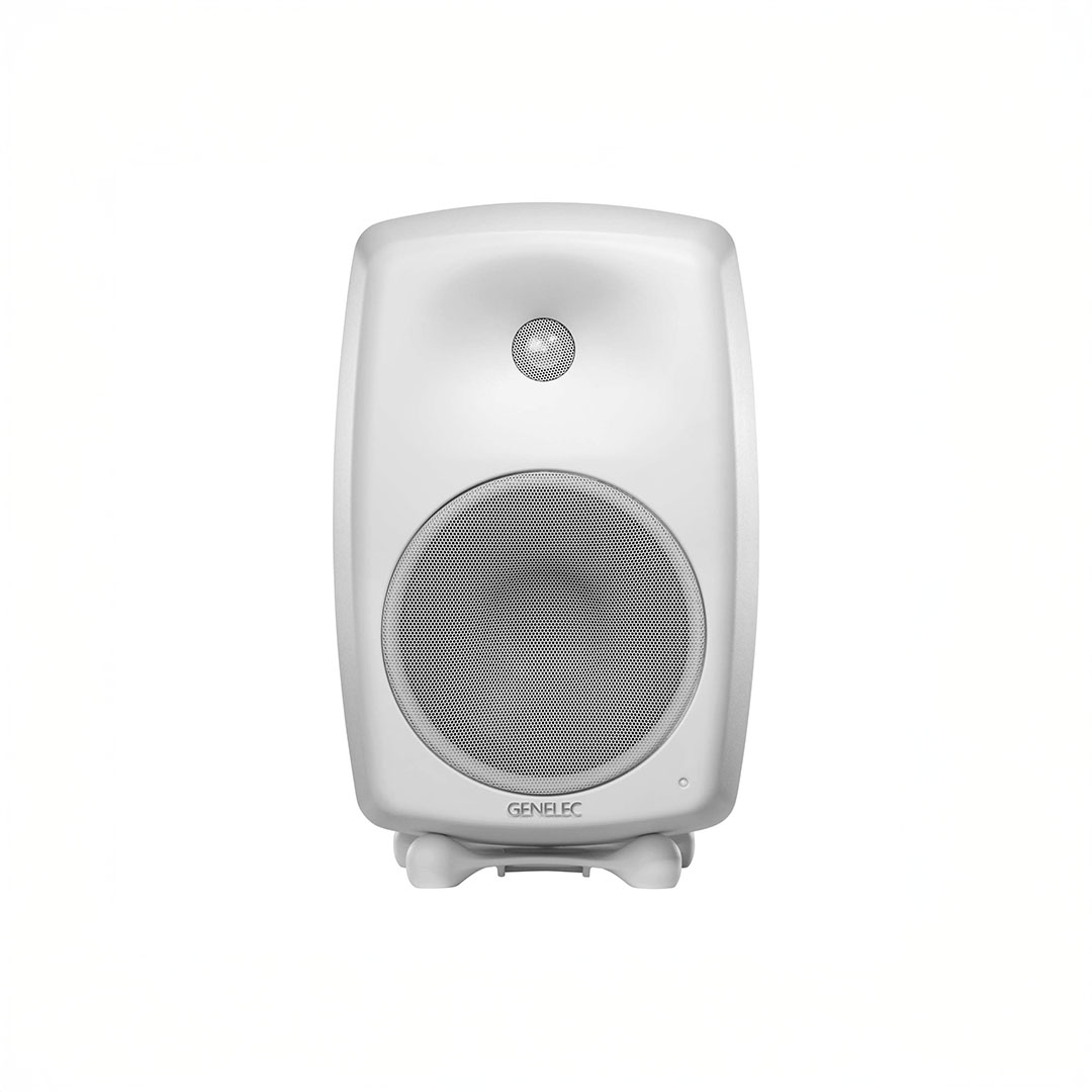 White studio monitor speaker front view