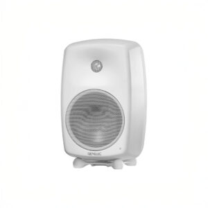 White studio monitor speaker with grille