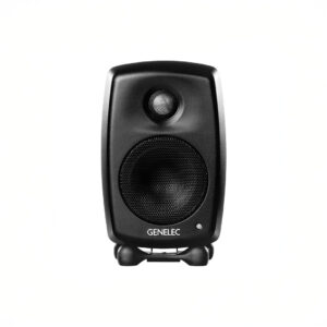 Genelec black studio monitor speaker front view
