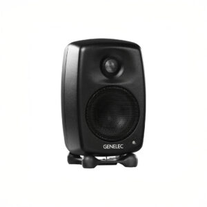 Black studio monitor speaker on stand