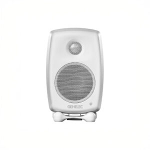 White Genelec speaker front view